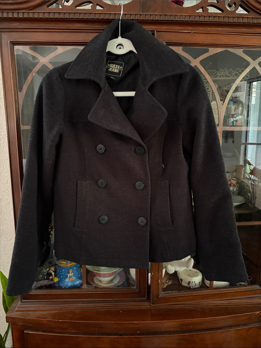 Guess Black Double-Breasted Pea Coat